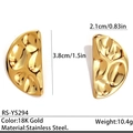 18K gold plated hammered stainless steel semi-circle earrings with size dimensions - Semicircle / Gold