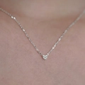 Detailed close-up of a tiny 925 sterling silver heart pendant with pavé set cubic zirconia - Adjustable Length / White Gold