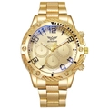 Luxurious gold stainless steel men's business quartz watch with a textured bezel - Gold White