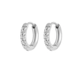 Par de pendientes huggie de acero plateado con cinco piedras de circonita brillante - 2.5*8mm Color Acero (Par)