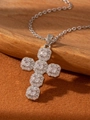 S925 sterling silver cross pendant necklace with clear cubic zirconia in bright silver - Sugar Cube Style Cross Necklace / Silver