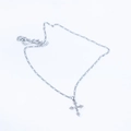 Elegant silver S925 sterling silver cross necklace with sparkling cubic zirconia stones - Figaro Chain And Cross Necklace Combination / Silver