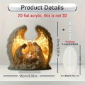 2D flat acrylic nativity scene figurine with angel wings and white oval base ornament - Wings Embracing Nativity Scene Style (Stand G) / 20cm