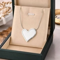 Elegant white heart pendant necklace in 18K gold plating with premium gift box - Silver White Heart Necklace