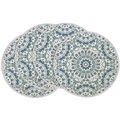 Set of 4 round linen placemats with blue and beige mandala prints for table decor - Blue Exotic Geometric Mandala (DCP1-14)