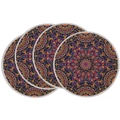 Set of four round linen placemats with colorful bohemian mandala patterns and white edges - Purple Mandala Geometric Pattern (DCP1-15)