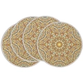 Set of 4 bohemian round linen placemats with orange and blue mandala patterns - Persian Carpet Style Vintage Pattern (DCP1-16)