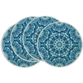 Set of 4 round mandala patterned dining placemats in deep blue and white fabric - Dark Blue Floral Mandala Pattern (DCP1-18)