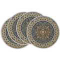 Set of 4 round linen placemats with navy blue Persian pattern and white fringe - Persian Style Fine Floral Pattern (DCP1-19)