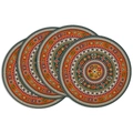 Set of 4 round linen placemats with colorful bohemian skull and mandala patterns - Rock Style Skull Mandala (DCP1-6)