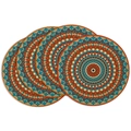 Set of four circular linen placemats with colorful mandala patterns for table decor - Colorful Symmetrical Radial Mandala (DCP1-7)
