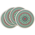 Set of 4 circular linen placemats with colorful mandala patterns for table decor - Mandala Woven Texture Pattern (DCP1-9)