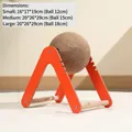 Wooden cat scratcher toy with sisal rope ball on orange V-shaped frame, medium size - Orange Scratch Ball Small