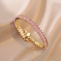 Elegant pink marquise-cut zircon bangle bracelet with luxury gold plating for women - Gold with Amber Gems (B00432-14)