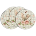 Set di 4 tovagliette pasquali rotonde in lino con orecchie di coniglio e fiori - Set di Tovagliette / Orecchie di Coniglio Pasquale Floreale (ECP1-001)