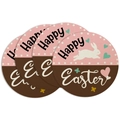 Tovagliette tonde in lino con un design stampato coniglio Buona Pasqua rosa e marrone - Set di Tovagliette / Buona Pasqua Coniglio in Corsa (ECP1-011)