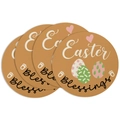 Round linen Easter placemat with 'Easter Blessings' print and egg motifs. - Placemat Set / Easter Blessings Eggs (ECP1-015)