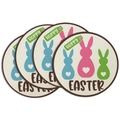Set of four circular linen Easter placemats with colorful bunny silhouettes and text - Placemat Set / Hoppy Easter Bunny Silhouette (ECP1-016)