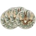 Set of 4 round linen Easter placemats featuring watercolor bunny and eucalyptus leaf print - Placemat Set / Watercolor Bunny with Greenery (ECP1-003)