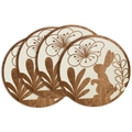 Set of 4 round Easter linen placemats with rabbit and floral prints. - Placemat Set / Bunny Plum Blossom Pattern (ECP1-006)