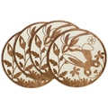 Set of 4 circular linen Easter placemats featuring brown bunny and flower print - Placemat Set / Rabbit and Natural Foliage (ECP1-009)