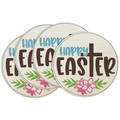 Circular linen placemats for Easter table decoration with cross and floral print - Placemat Set / Cross and Easter Blessings (ECP1-017)