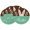Round linen Easter placemats featuring cute bunny ears and Hello script design - Placemat Set / Hello Bunny Ears Polka Dots (ECP1-010)