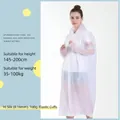 Adult semi-transparent white EVA hooded raincoat with elastic cuffs and button closure - White Adult Drawstring Style [100g 16-mil Frosted Extra Thick]
