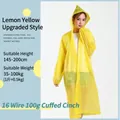 Extra-thick lemon yellow EVA reusable raincoat with hood and elastic cuffs for adults - Yellow Adult Drawstring Style [100g 16-mil Frosted Extra Thick]