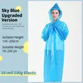 Sky blue thickened EVA adult raincoat with hood and drawstring cuffs for rain protection - Blue Adult Drawstring Style [100g 16-mil Frosted Extra Thick]