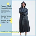 Black long EVA hooded raincoat with elastic cuffs and 16 silk thickness for adult outdoors - Black Adult Drawstring Style [100g 16-mil Frosted Extra Thick]