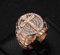 Hip hop rose gold stainless steel crucifix ring with sparkling white rhinestones - Rose Gold