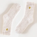 Calze da casa in pile corallo bianco sporco con dettaglio ricamo a cuore dorato - Taglia unica / Bianco Sporco