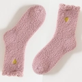Calze morbide in pile corallo rosa con ricamo a cuore giallo per il caldo inverno - Taglia unica / Rosa