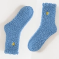 Comode calze blu in pile corallo per donna con ricamo a cuore giallo di alta qualità - Taglia unica / Acqua
