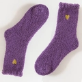 Morbide calze di pile corallo viola con ricamo a cuore giallo per l'uso domestico invernale - Taglia unica / Blu Viola