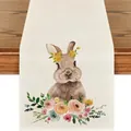 Chemin de table de Pâques en lin avec motif lapin aquarelle et imprimé floral - S