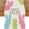 Runner da tavola pasquale in lino con coniglietti colorati e scritta Happy Easter - 13 / 33*90cm/55g/lino/striscia