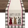 Runner da tavola pasquale in lino con motivo a coniglio e sfondo rustico in legno - 14 / 33*90cm/55g/lino/striscia
