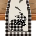 Runner da tavola pasquale con sagoma di coniglio in bianco e nero e motivo carota - 17 / 33*90cm/55g/lino/striscia