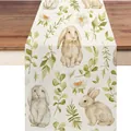 Runner da tavola pasquale in lino con coniglietti ad acquerello e fiori su beige - 18 / 33*90cm/55g/lino/striscia