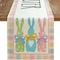 Runner da tavola pasquale con trama in lino e design con coniglietti a pois colorati - 20 / 33*90cm/55g/lino/striscia