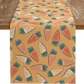 Runner da tavola pasquale in lino con motivi a carota arancioni e bianchi su fondo giallo caldo - 27 / 33*90cm/55g/lino/striscia