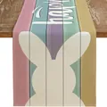 Runner da tavola pasquale in lino con strisce colorate e silhouette di coniglio - 28 / 33*90cm/55g/lino/striscia