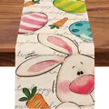 Runner da tavola pasquale in lino con coniglietti e uova colorate su legno scuro - 29 / 33*90cm/55g/lino/striscia