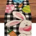 Runner da tavola pasquale con coniglio e uova su lino a scacchi bianco nero - 30 / 33*90cm/55g/lino/striscia