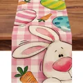 Runner da tavola pasquale con motivi a quadri rosa e coniglietti in lino - 31 / 33*90cm/55g/lino/striscia