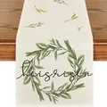 Runner da tavola pasquale in lino con stampa rami di ulivo e scritta He Is Risen - 33cmx90cm / Decorazione ramo d'ulivo acquerello