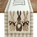 Runner da tavola pasquale in lino con stampe di conigli e scritta Easter su legno - 36 / 33*90cm/55g/lino/striscia