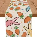 Runner da tavola pasquale in lino con conigli colorati e carote su sfondo beige - 38 / 33*90cm/55g/lino/striscia